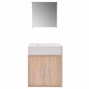 Set mobilier baie format din 3 piese cu chiuvetă inclusă, Bej - Img 8
