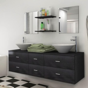 Set mobilier baie format din 7 piese cu chiuvete incluse, Negru