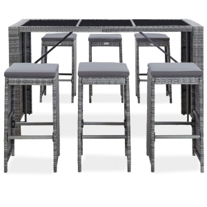 Set mobilier bar de grădină cu perne, 7 piese, gri, poliratan - Img 2