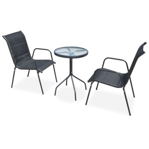 Set mobilier bistro, 3 piese, negru, oțel
