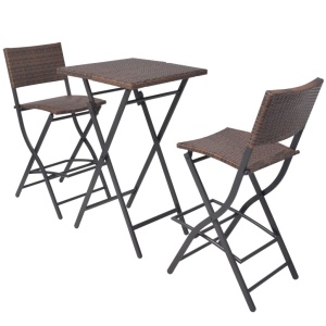 Set mobilier bistro pliabil, 3 piese, maro, oțel și poliratan - Img 2
