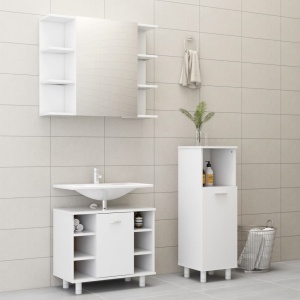 Set mobilier de baie, 3 piese, alb, PAL