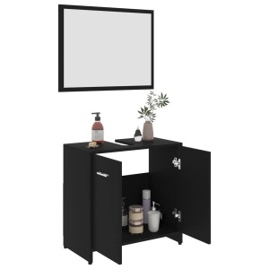 Set mobilier de baie, 3 piese, negru, PAL - Img 4