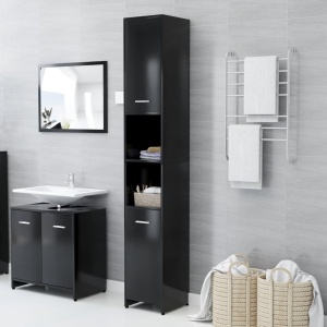 Set mobilier de baie, 3 piese, negru, PAL - Img 8