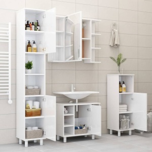 Set mobilier de baie, 4 piese, alb extralucios, PAL - Img 3
