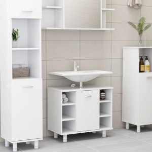 Set mobilier de baie, 4 piese, alb, PAL - Img 12