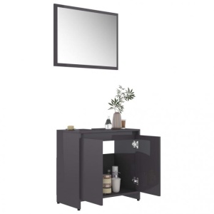 Set mobilier de baie, gri extralucios, PAL - Img 3