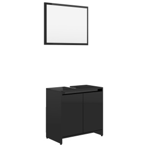 Set mobilier de baie, negru extralucios, PAL - Img 2