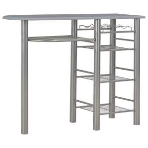 Set mobilier de bar, cu rafturi, 3 piese, gri, lemn și oțel - Img 2
