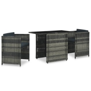 Set mobilier de bistro cu perne, 3 piese, gri, poliratan - Img 2