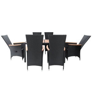 Set mobilier de exterior 7 piese negru poliratan lemn acacia - Img 4