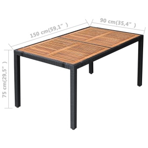 Set mobilier de exterior 7 piese negru poliratan lemn de acacia - Img 11