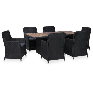 Set mobilier de exterior, 7 piese, negru, poliratan
