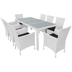 Set mobilier de exterior, 9 piese, alb crem, poliratan - Img 2