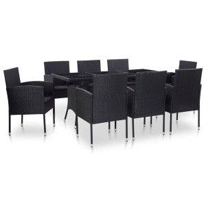 Set mobilier de exterior, 9 piese, negru, poliratan