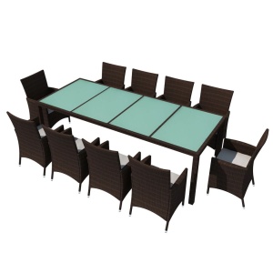 Set mobilier de exterior cu perne, 11 piese, maro, poliratan - Img 2