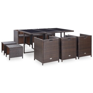 Set mobilier de exterior cu perne, 11 piese, maro, poliratan - Img 3