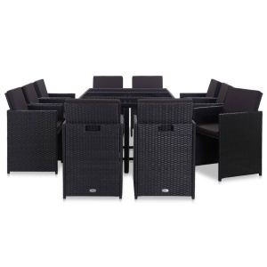 Set mobilier de exterior cu perne, 11 piese, negru, poliratan - Img 2