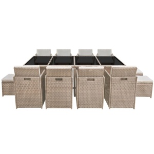 Set mobilier de exterior cu perne, 13 piese, bej, poliratan - Img 3