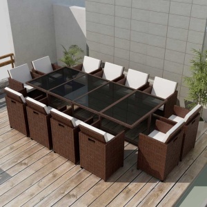 Set mobilier de exterior cu perne, 13 piese, maro, poliratan