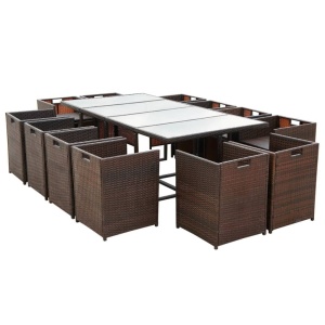 Set mobilier de exterior cu perne, 13 piese, maro, poliratan - Img 8