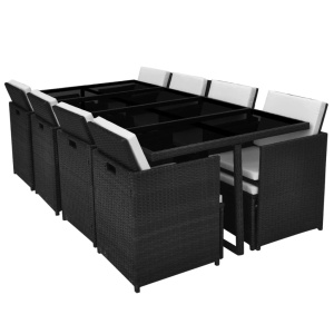 Set mobilier de exterior cu perne, 13 piese, negru, poliratan - Img 4