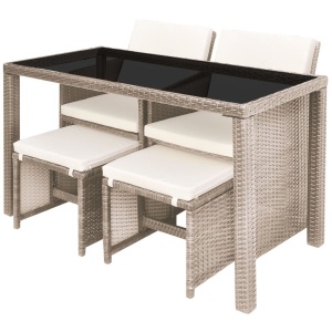 Set mobilier de exterior cu perne, 5 piese, bej, poliratan - Img 4