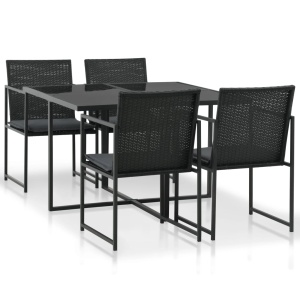Set mobilier de exterior cu perne, 5 piese, negru, poliratan