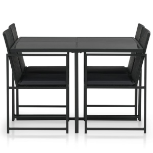 Set mobilier de exterior cu perne, 5 piese, negru, poliratan - Img 2