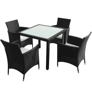 Set mobilier de exterior cu perne, 5 piese, negru, poliratan - Img 2