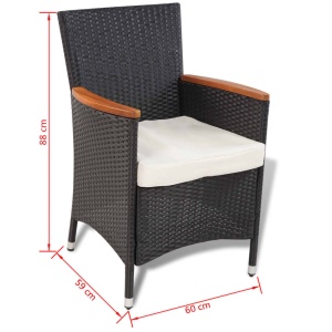 Set mobilier de exterior cu perne, 5 piese, negru, poliratan - Img 7