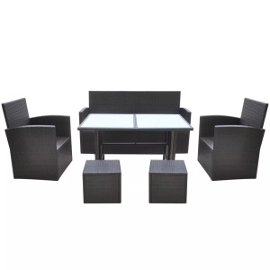 Set mobilier de exterior cu perne, 6 piese, maro, poliratan - Img 3