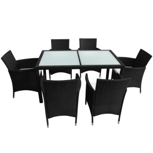 Set mobilier de exterior cu perne, 7 piese, negru, poliratan - Img 4