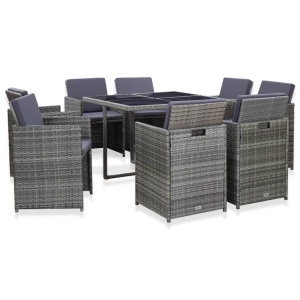 Set mobilier de exterior cu perne, 9 piese, antracit, poliratan