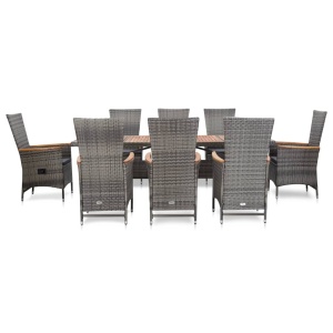 Set mobilier de exterior cu perne, 9 piese, gri, poliratan - Img 3