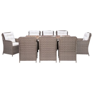 Set mobilier de exterior cu perne, 9 piese, maro, poliratan - Img 2