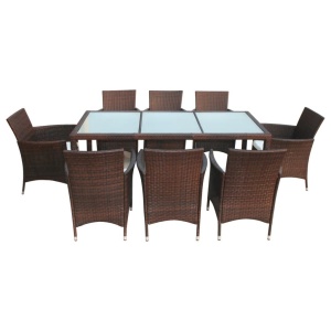 Set mobilier de exterior cu perne, 9 piese, maro, poliratan - Img 4