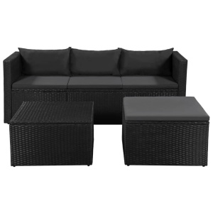 Set mobilier de grădină, 3 piese, negru &amp; gri, poliratan - Img 3