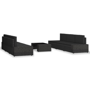 Set mobilier de grădină, 7 piese, negru, poliratan - Img 2