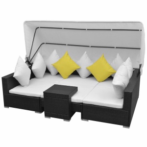 Set mobilier de grădină cu baldachin, 7 piese, negru, poliratan - Img 3