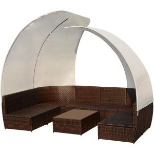 Set mobilier de grădină cu baldachin, 9 piese, maro, poliratan - Img 6
