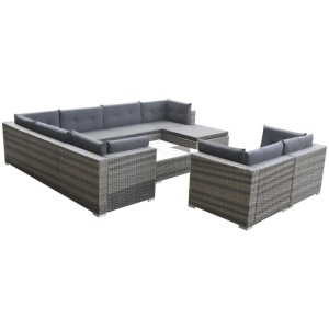 Set mobilier de grădină cu perne, 10 piese, gri, poliratan - Img 3