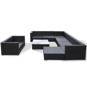 Set mobilier de grădină cu perne, 10 piese, negru, poliratan - Img 8