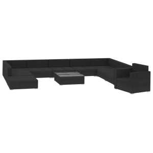 Set mobilier de grădină cu perne, 11 piese, negru, poliratan - Img 3