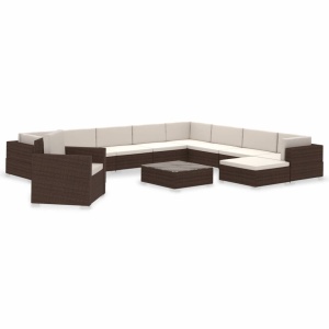 Set mobilier de grădină cu perne, 12 piese, maro, poliratan - Img 2