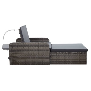 Set mobilier de grădină cu perne, 2 piese, gri, poliratan - Img 3