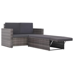 Set mobilier de grădină cu perne, 2 piese, gri, poliratan - Img 3