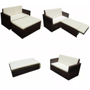 Set mobilier de grădină cu perne, 2 piese, maro, poliratan - Img 4