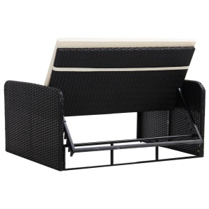 Set mobilier de grădină cu perne, 2 piese, negru, poliratan - Img 5