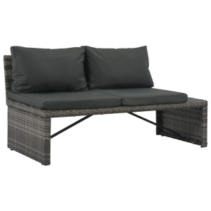 Set mobilier de grădină cu perne, 3 piese, gri, poliratan - Img 3